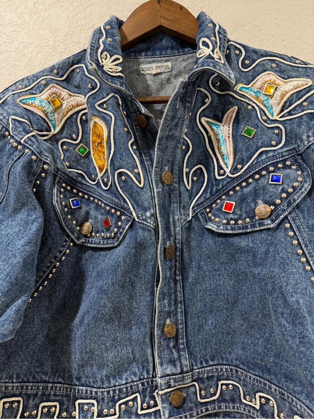 Main Jeans 1980s Jewelled Jean Jacket Size XL - Picture 12 of 15